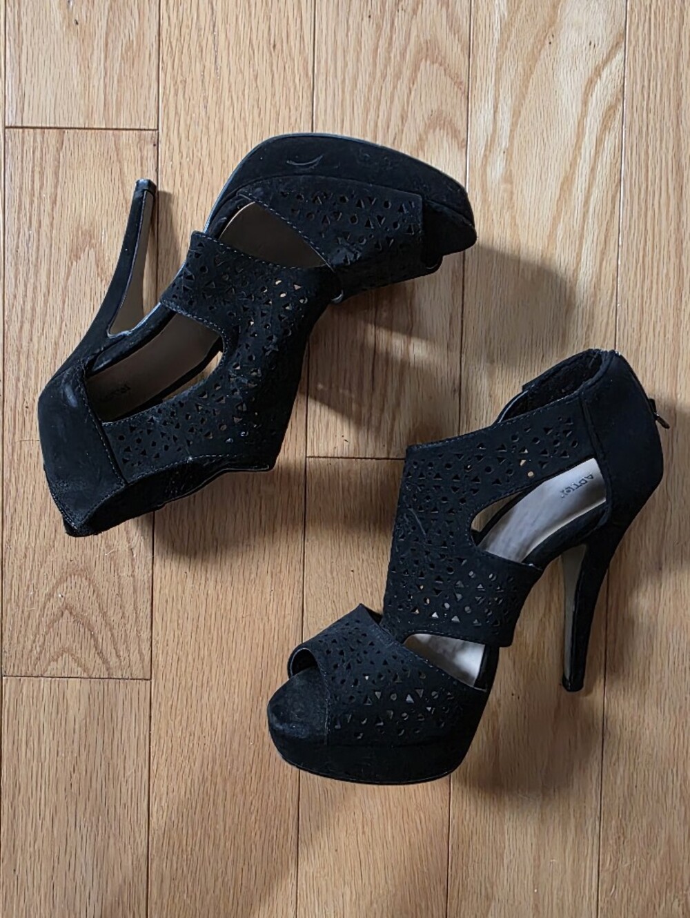 Apt 9 Black Laser-Cut Suede Platform Heels